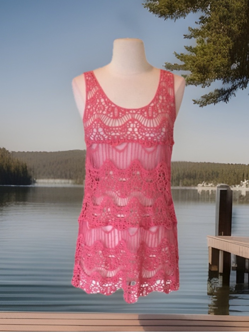 Coverup Crochet Lace Pinky womens Small